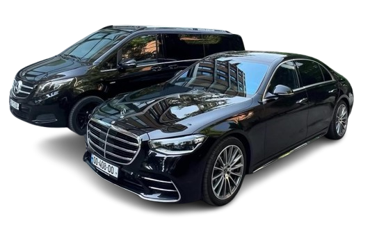 Black Mercedes S-Class and V-Class.